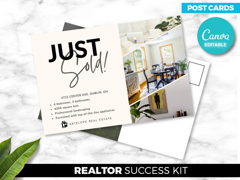 Real Estate Postcard Just Sold Real Estate Agent Digital image 1