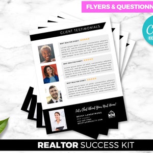 Kunden Testimonial Flyer, Makler, Makler Bewertungen, digitaler Canva Download, bearbeitbare Marketingvorlage, doppelseitig, Verkaufsartikel
