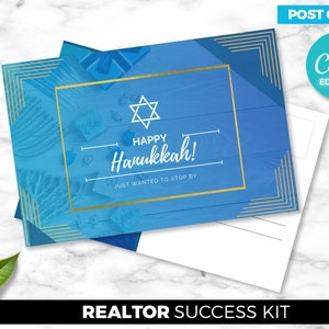 Postal de Hanukkah, Postal navideña, Agente de bienes raíces, Descarga digital de Canva, Plantilla de marketing de agentes inmobiliarios, Artículos de venta, Cohete de agentes inmobiliarios