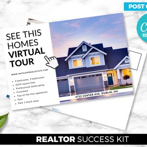 Makler Postkarte, virtuelle Tour, zum Verkauf, Makler, gelistet, digitaler Canva Download, 2-seitig, Makler Marketing Vorlage