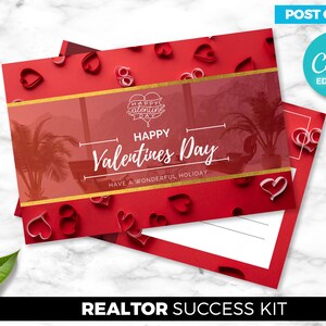 Cartão postal do dia dos namorados, cartão postal de férias, agente imobiliário, marketing imobiliário, vermelho, download digital de canva, modelo de marketing para corretor de imóveis