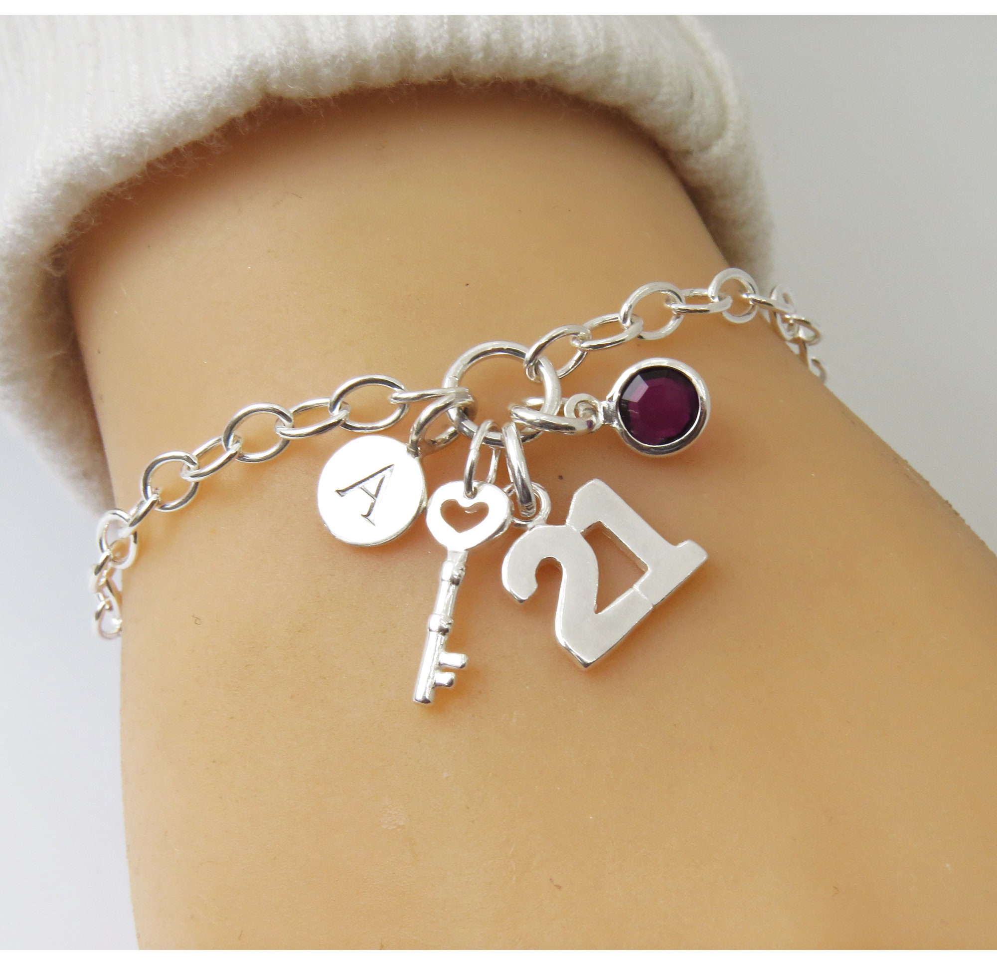 21st Birthday Personalized Charm Bracelet Sterling Silver  Etsy
