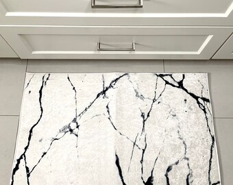 Marble Pattern Kitchen Mat: Non-Slip, Machine Washable