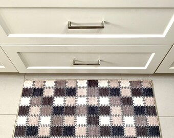 Non Slip Kitchen Mat: Machine Washable, Modern Patchwork Design