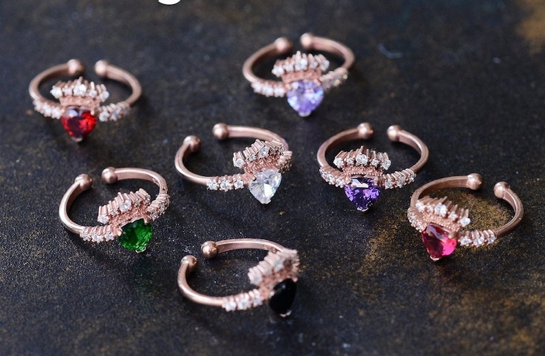 mothers day gift mystic topaz ring 14k Rose Gold Plated Princess Crown Stone Ring