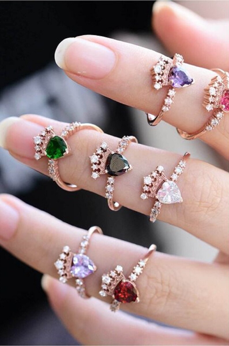 mothers day gift mystic topaz ring 14k Rose Gold Plated Princess Crown Stone Ring