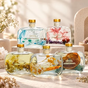 Reed Diffuser, 100ml Glass Bottle with Crystals and Dried Flowers, Five Scent Options