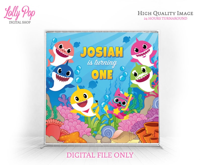 digital file only Personalized Shark Banner Sharks Birthday Party Backdrop Sharks Birthday