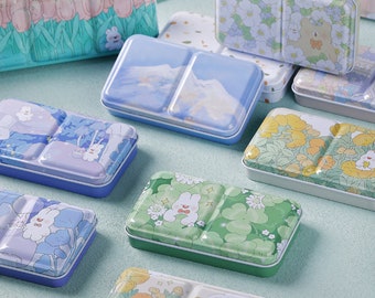 Cute Bunny Portable Watercolor Palette 24 Wells Half Pans in a Three Fold Metal Tin Palette, Travel Watercolor Gifts for Artists