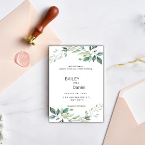 Plantilla de tarjeta de invitación de boda romántica, invitación de boda romántica, invitación de boda hecha a mano, novia hecha a mano, reserva la fecha, descarga digital, descarga instantánea