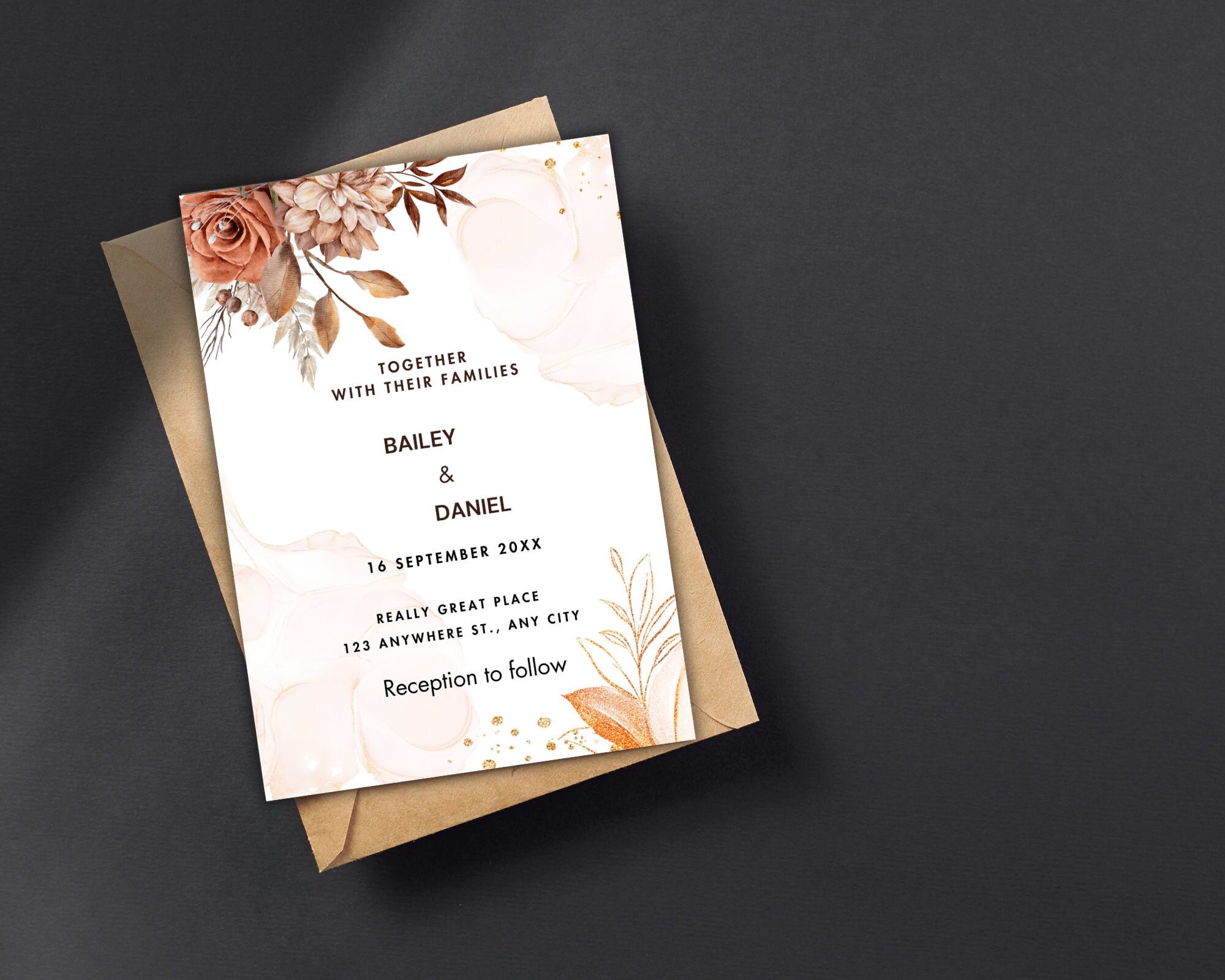 Floral Wedding Invite Template, Elopement Invite, Wedding Invite, DIY ...