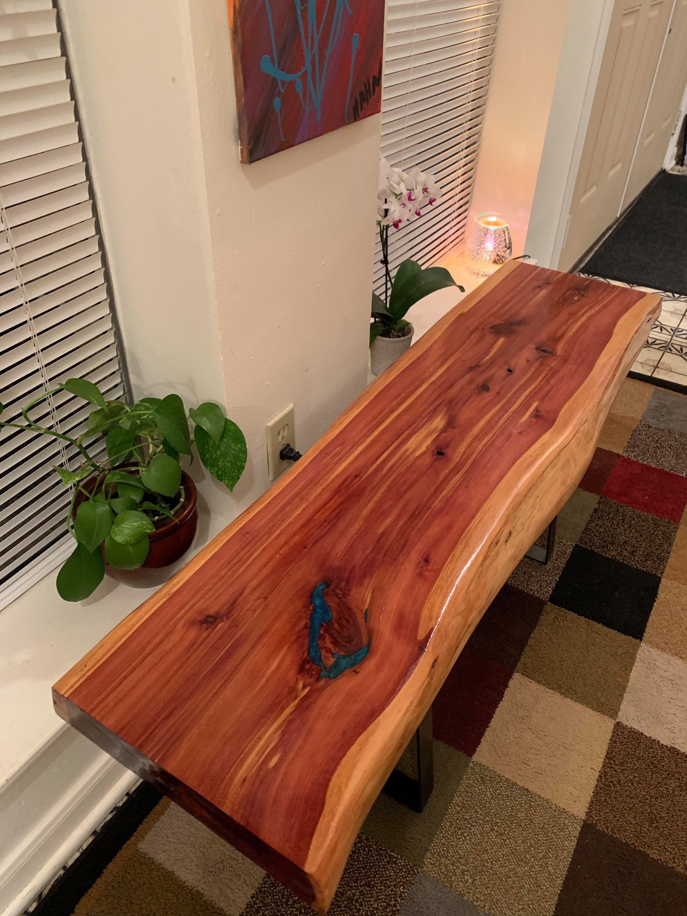 Handmade Wood Live Edge Cedar Bench 48in 4ft Epoxy/Resin Etsy
