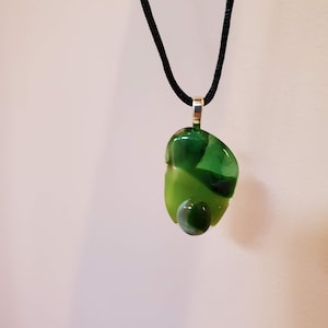 Vintage Green Glass Necklace, Hand Crafted, Fused Art Glass Pendant, Green Glass Retro Jewelry