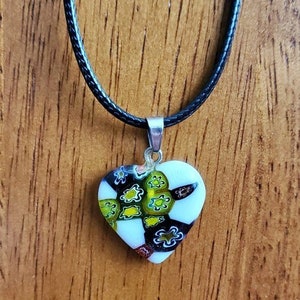 Multicolor Glass Heart Necklace, colorful glass jewelry pendant, Millefiore, Fused Glass, Art Glass Pendant