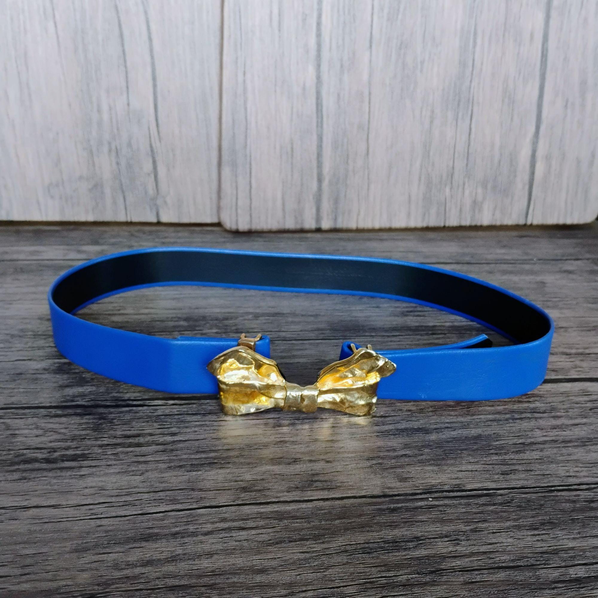 Mimi Di N Vintage Gold-Tone Leaf Buckle with Woven Blue Fabric Statement Belt Bosun main image 4