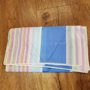 Echo Striped Silk Scarf, Vintage Scarf, Rectangular Scarf, Pastel Blue Beige Pink, Made in Japan, Striped Scarf, Vintage Silk Scarf