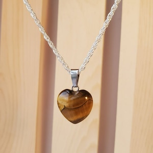 Tigers Eye Heart Necklace, natural gemstone jewelry, Silver plated chain, 18 inch necklace, Tigers Eye, Heart Necklace, Stone Heart