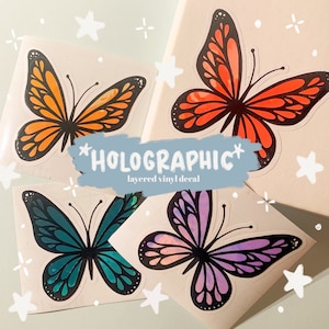 HOLOGRAPHIC Butterfly Decal | 5+ Color Options | Layered Vinyl Decal | Waterproof Butterfly Sticker