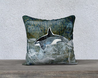 Orca Cushion Cover based on collage by Beth Doman