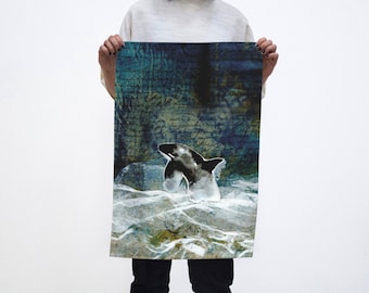 Breaching Orca Tea Towel in sustainable hemp or canvas