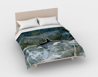 Orca Duvet Cover -- made in Canada and based on original collage by Beth Doman