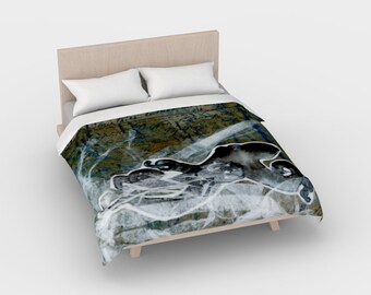 Kraken Duvet Cover (black) based on collage by Beth Doman in various sizes