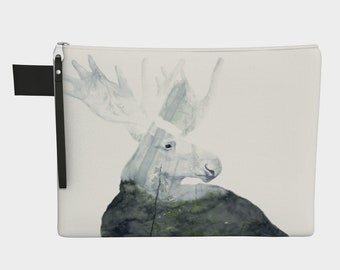 Moose zipper pouch in 4 sizes 10 - 16 inches - wildlife west coast BC great for school