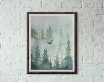 Misty eagle print 11 x 14 inch, based on original watercolour. Unframed.