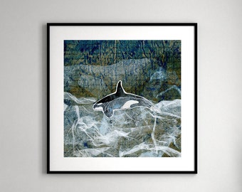 Orca Fine Art Print based on collage artwork by Beth Doman - various sizes, unframed