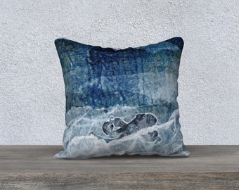 Kraken Cushion Cover (blue) based on original collage by Beth Doman