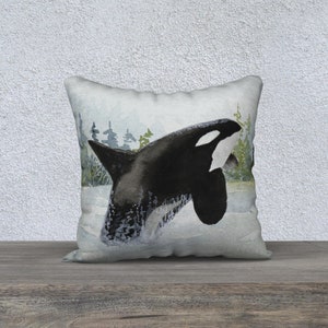 Orca cushion cover in soft velveteen 18 x 18 inches.
