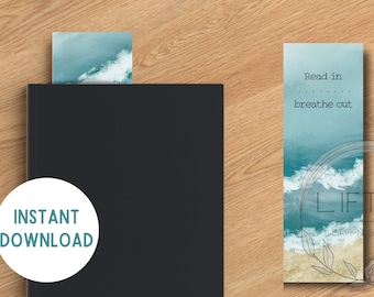 Printable Calming Ocean Bookmark - "Read in... breathe out"