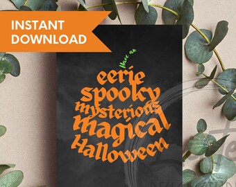 Printable Halloween Greeting Card -- "Have an eerie, spooky... Halloween"-- Pumpkin Word Art -- 5"x7"