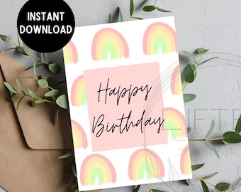 Printable Rainbow Happy Birthday Card - 5x7