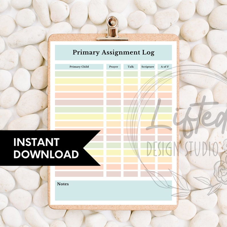 Printable Primary Assignment Log - Etsy