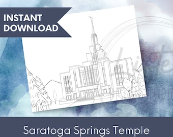 Printable Saratoga Springs Utah Temple Coloring/Water Coloring Page