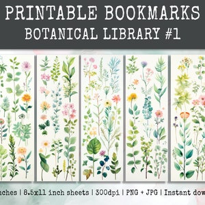 10 Printable Bookmarks Botanical Library 1 Print and Cut - Etsy