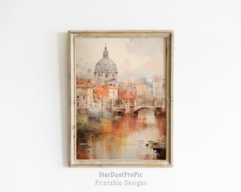 The City Of Rome Print, Italy Wall Decor, Rome Art, Watercolors Painting, Cityscape, Digital Printable, Vintage Italian Landscape