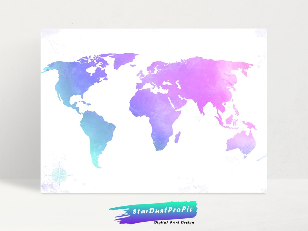 World Map Watercolor Print Instant Download Watercolor - Etsy