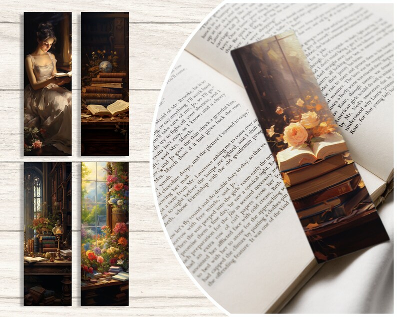 10 Printable Bookmarks Library Collection 4 Print and Cut Instant ...