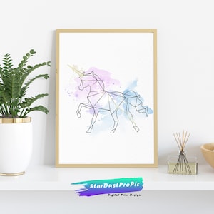 Unicorn Print, Instant Download, Geometric Art, Watercolor Unicorn Print, Animal Print, Wall Art, Home Decor, Printable Art, Room Decor