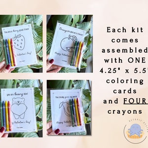 Set di biglietti da colorare per San Valentino con pastelli, kit di biglietti da colorare per San Valentino, regalo per la classe degli studenti, biglietti per giochi di parole ASSEMBLATI E PERSONALIZZATI