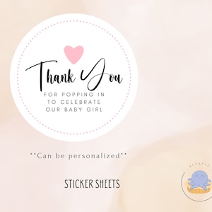 Feuilles d'autocollants de remerciement, Shower de bébé, Stickers cadeaux ronds, Étiquettes de remerciement pour maïs soufflé, Rose, Baby shower, Shower de bébé, Shower de bébé, Couple