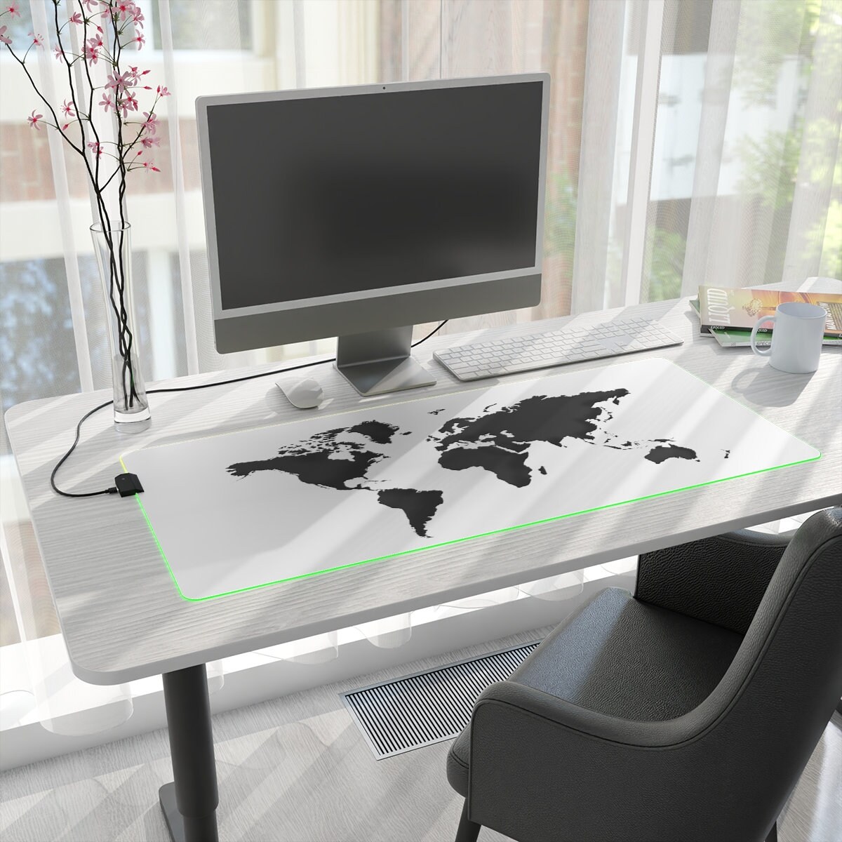 Black-white World Map Desk Mat World Map Desk Pad World Map - Etsy