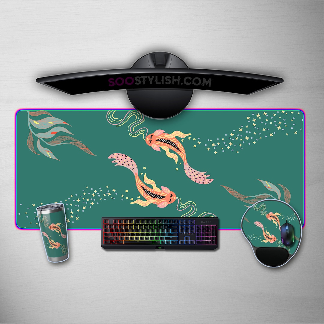 Koi Fishes Desk Mat Japan Fish Desk Pad Japan Fishes Mouse Pad Etsy
