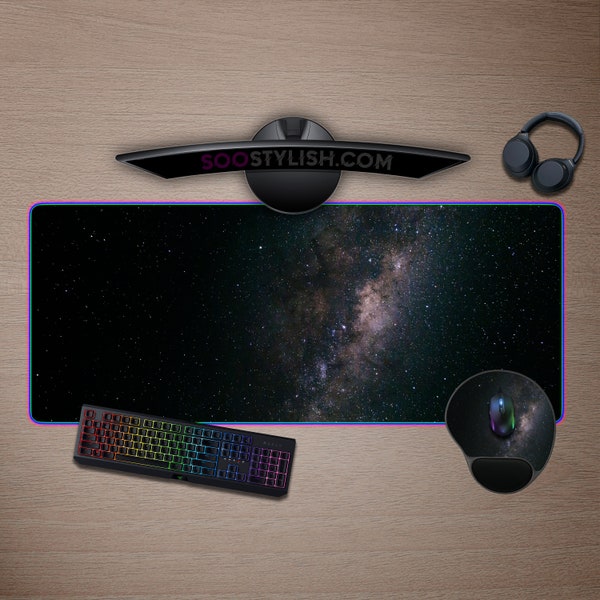 Space Desk Mat, Space Desk Pad, Space Mouse Pad, Abstract Desk Mat, Black Desk Pad, RGB Led Mouse Pad, RGB Led Desk Mat