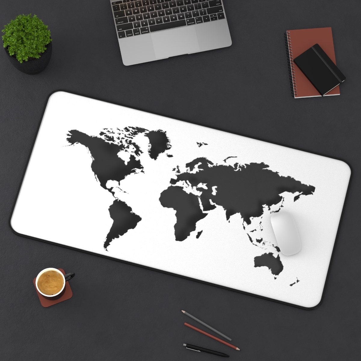 Blackwhite World Map Desk Mat World Map Desk Pad World Map Etsy UK