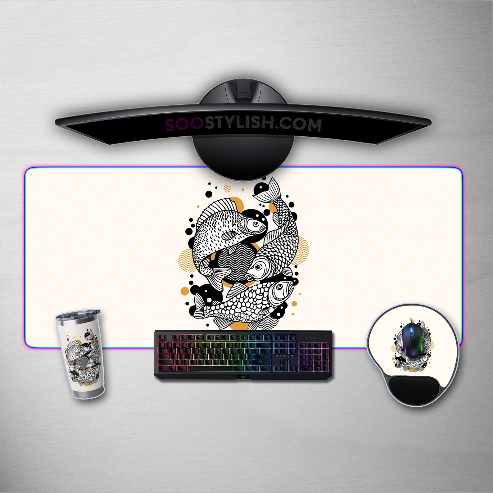 Koi Fish Desk Mat Japan Fish Desk Pad Japanese Wrist Rest Etsy