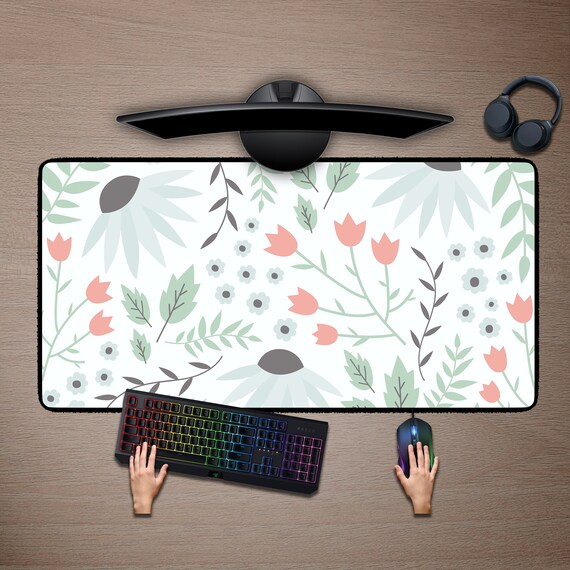 Cute White Desk Mat Flowers Desk Mat Abstract Desk Mat Etsy