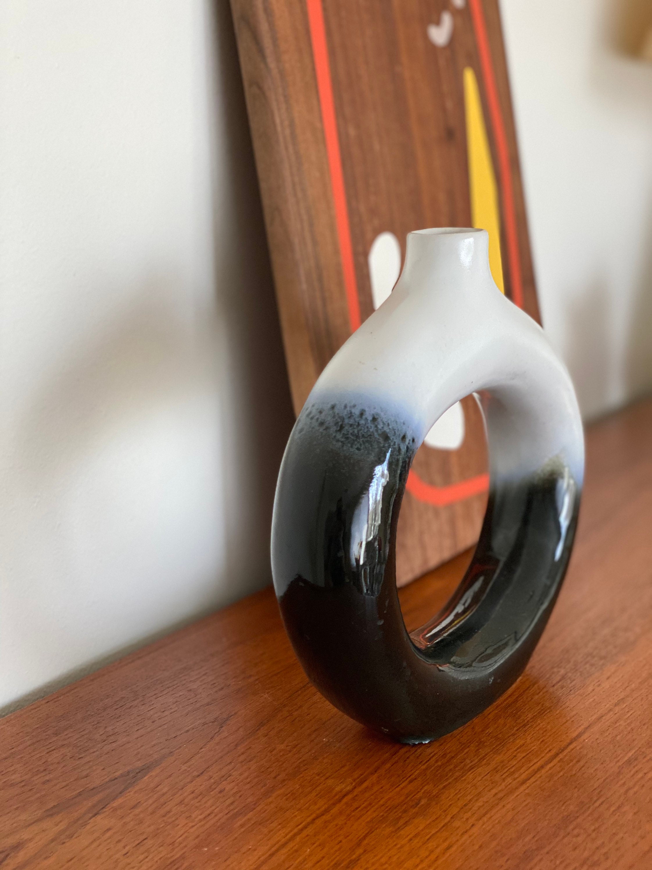 Vintage Circle Vase / Glazed Ceramic Circle Vase / Modern Etsy